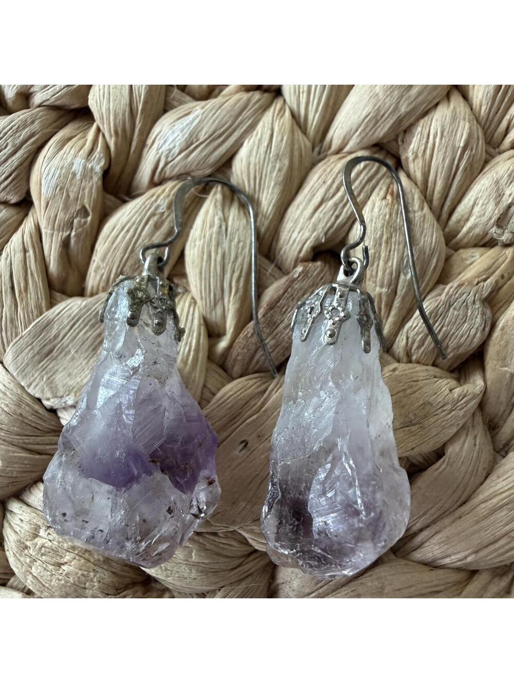 Natural Rough Amethyst Earrings